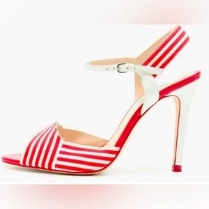L.K. Bennett Collette White and Red Striped Peeptoe Heels